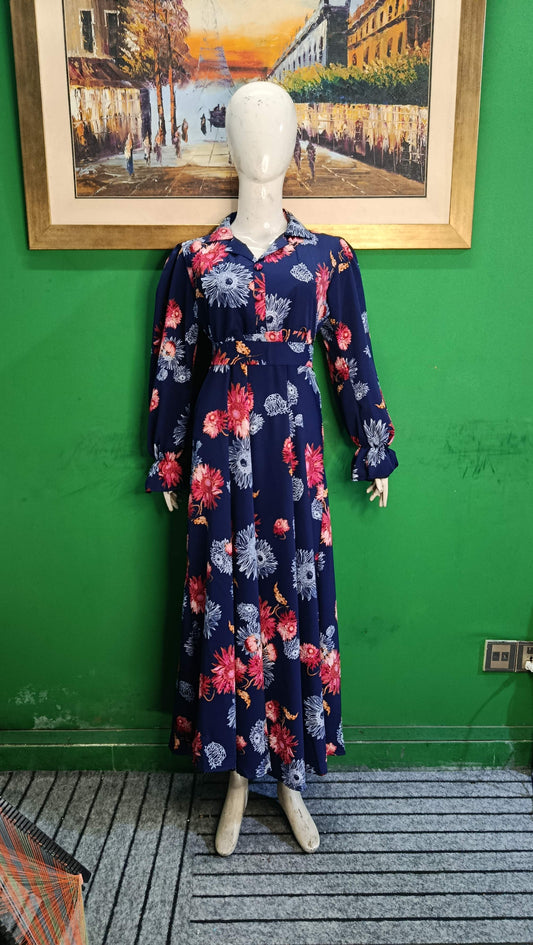 Navy Blue Floral Maxi Dress – Elegant & Stylish Women Wear