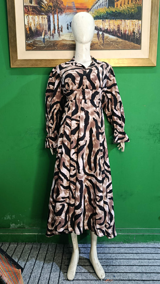 Brown Black Printed Maxi Dress Pakistan – Soft Georgette Fabric | Ameeri Fabric