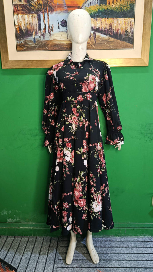 Black Floral Maxi Dress Pakistan – Soft Georgette Fabric | Ameeri Fabric