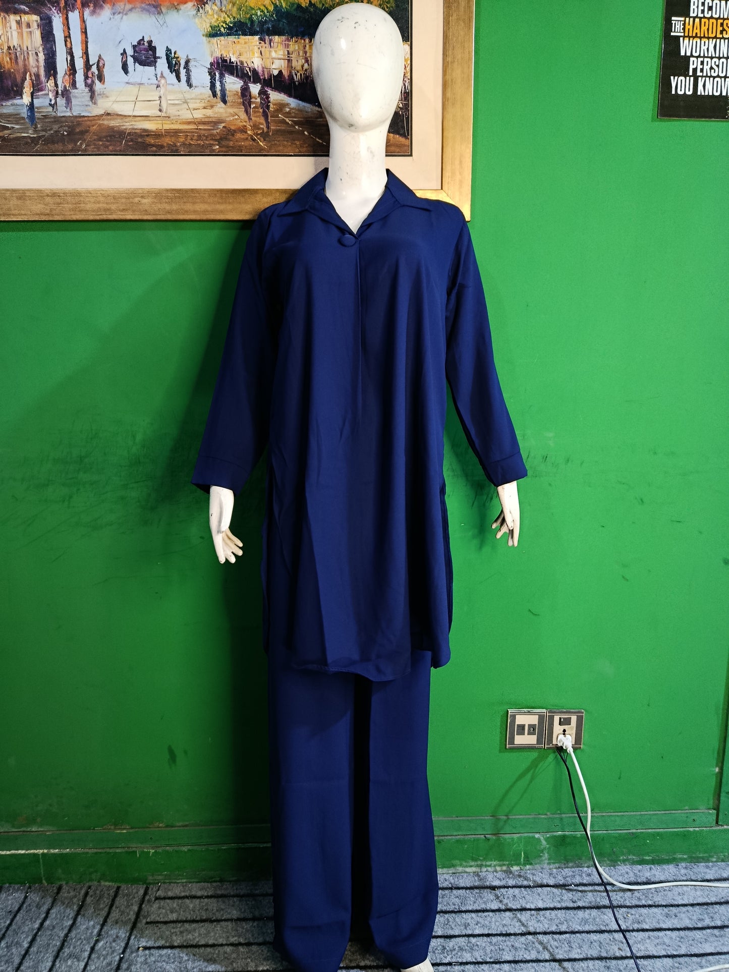 Elegant Navy Blue Button-Down soft Co-OrdSet for Women – Premium Cordset | Ameeri Fabric
