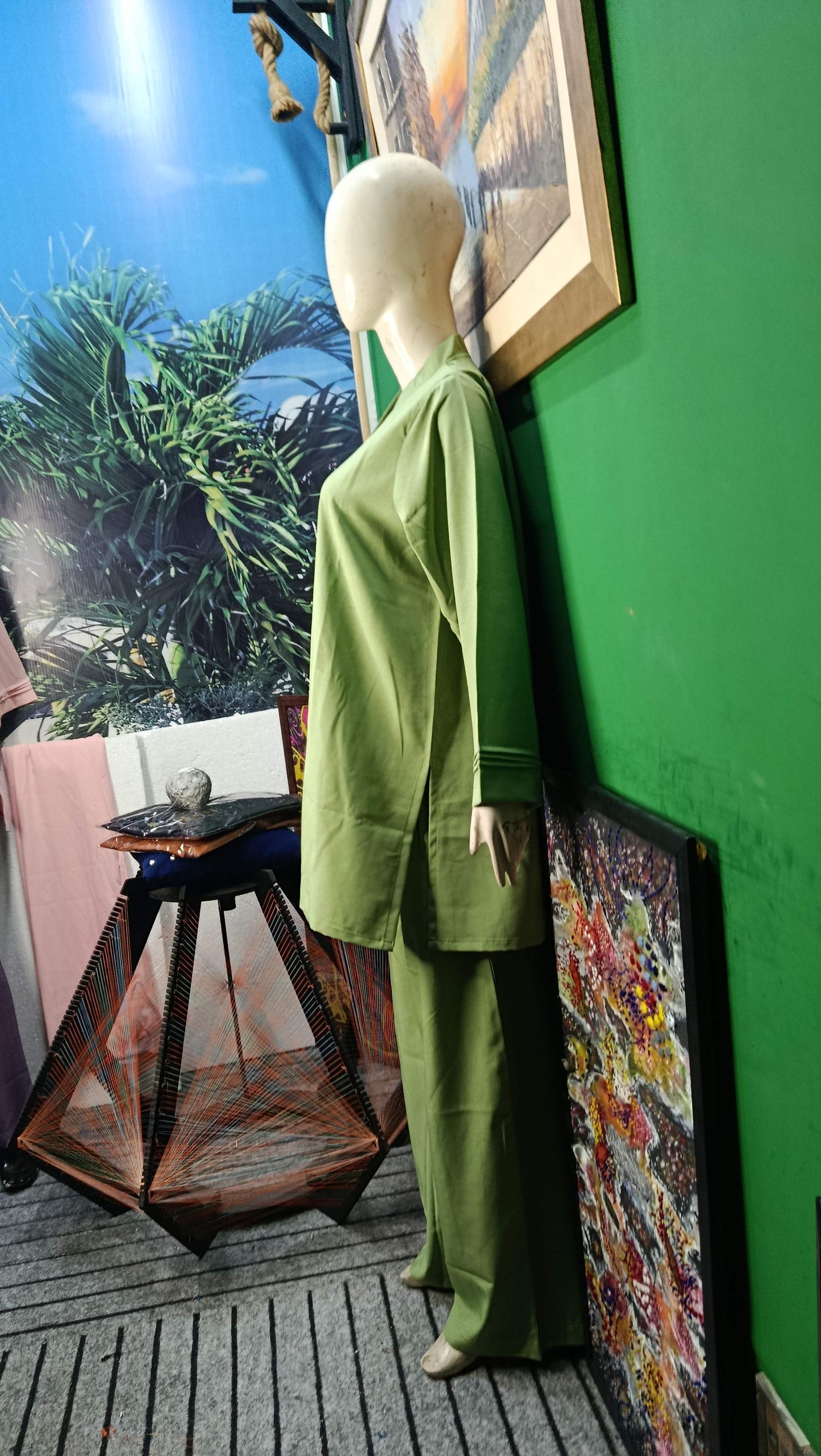 Elegant Pistachio Green  textured  Twill Co-ordSet for Women – Premium Cordset | Ameeri Fabric .