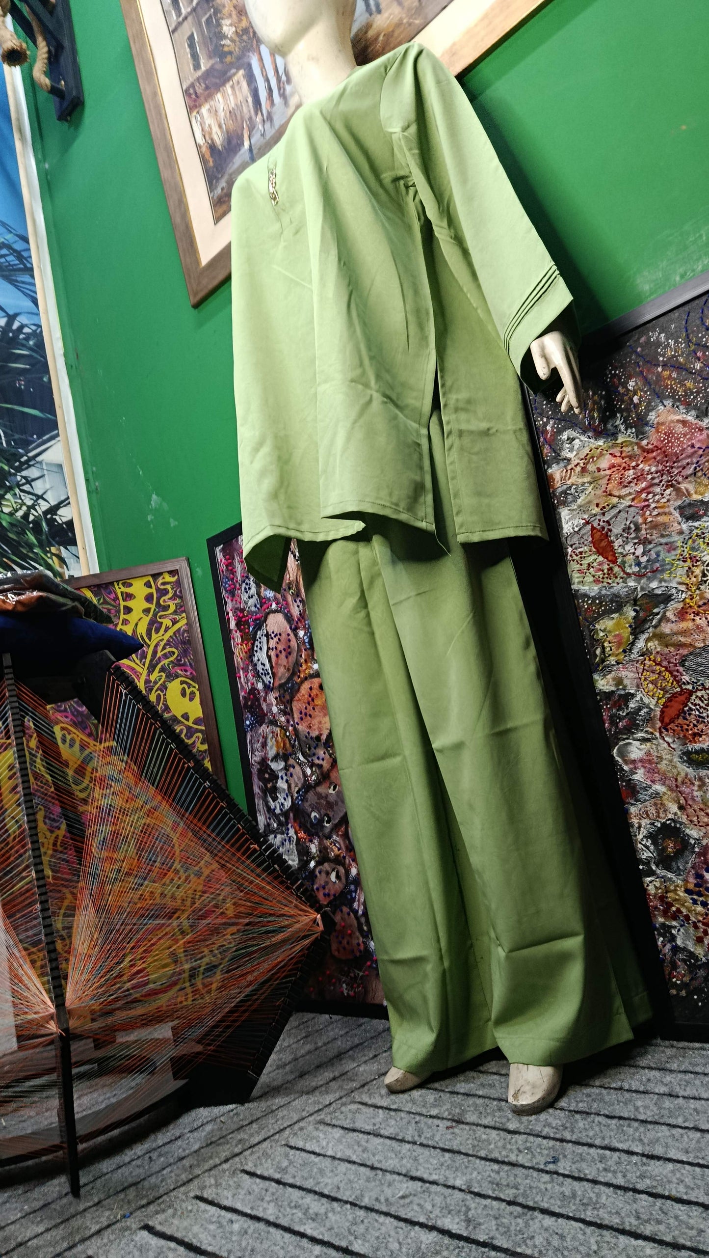 Elegant Pistachio Green  textured  Twill Co-ordSet for Women – Premium Cordset | Ameeri Fabric .