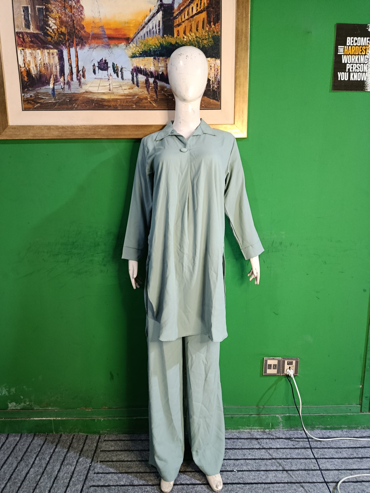 Elegant Greenish cyan Button-Down soft Co-ord Set for Women – Premium Cordset | Ameeri Fabric (Copy)