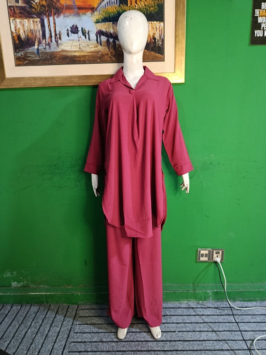 Elegant pinkish Red Button-Down soft Co-ordSet for Women – Premium Cordset | Ameeri Fabric
