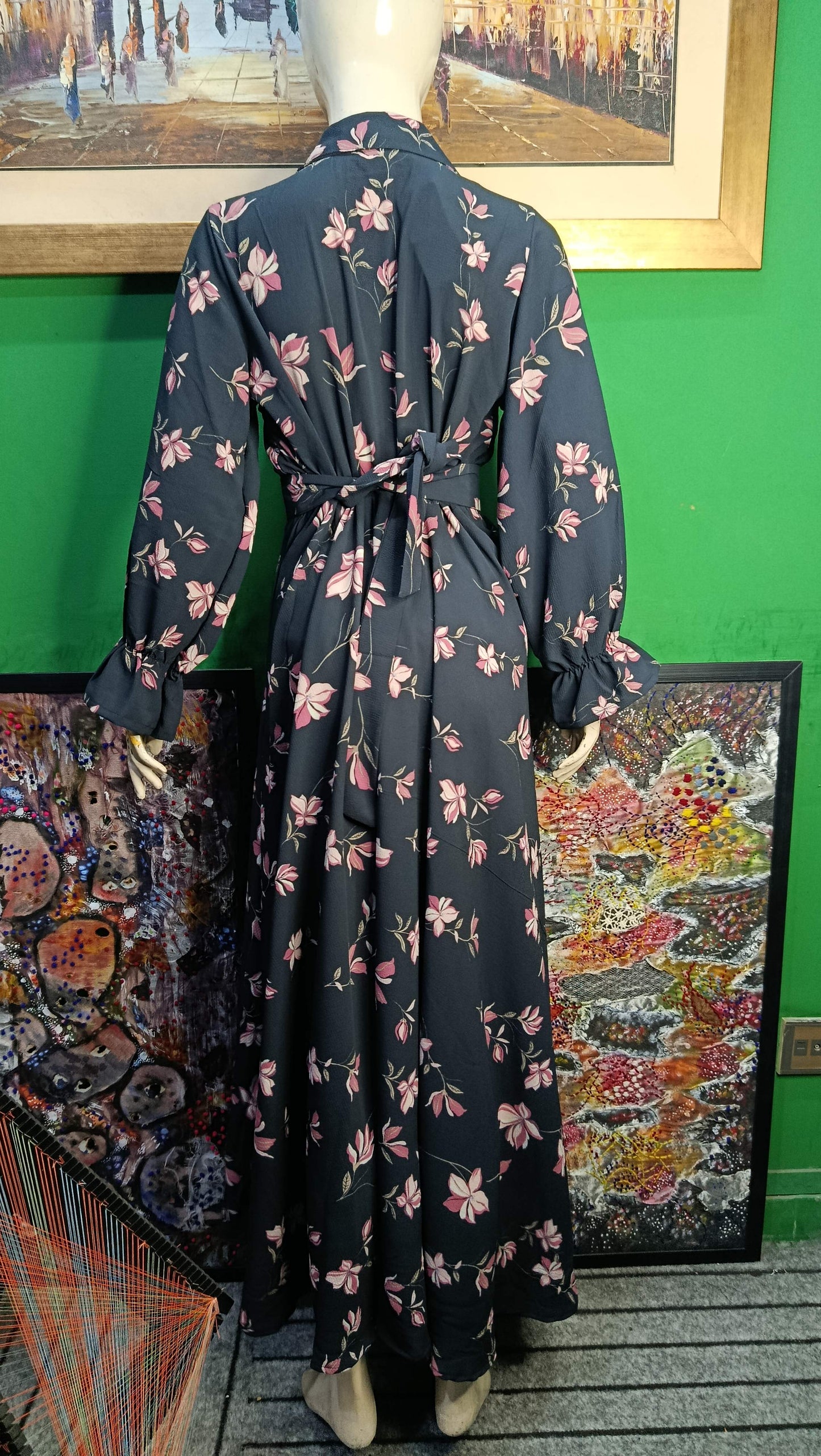 Black pink Floral Maxi Dress Pakistan – Soft Georgette Fabric | Ameeri Fabric