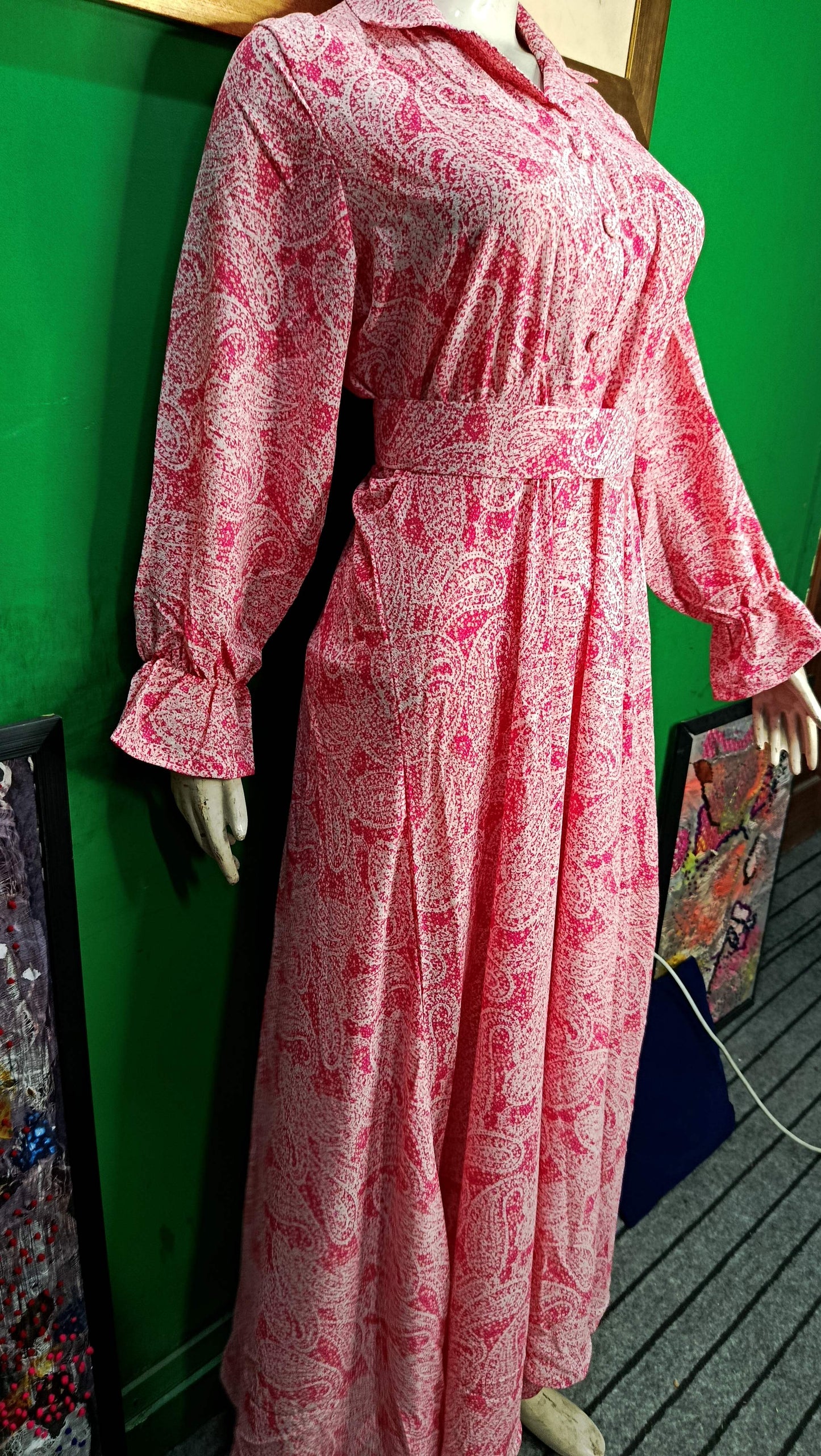 Pink Printed Maxi Dress – Elegant & Comfortable Fit