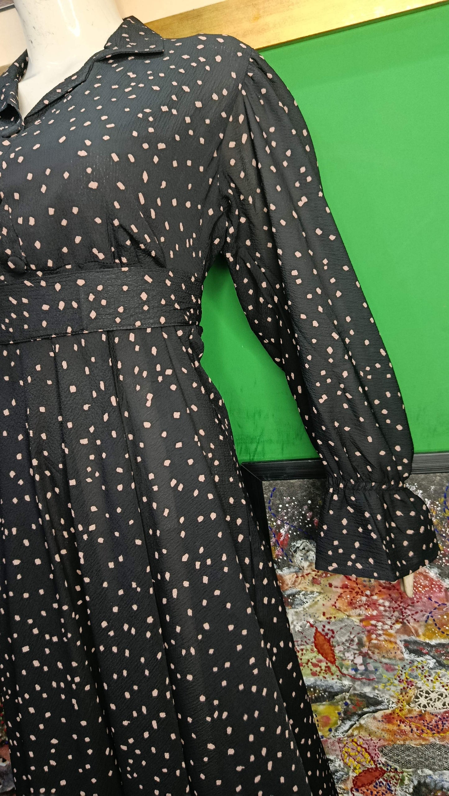 Black brown Dots Maxi Dress Pakistan – Soft Georgette Fabric | Ameeri Fabric