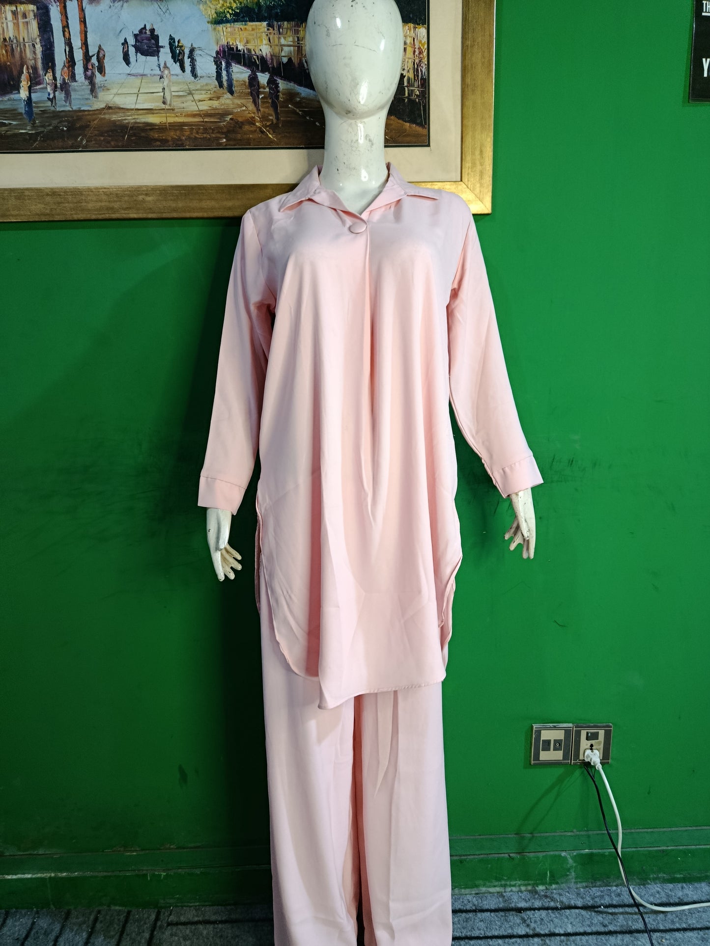 Elegant Baby Pink Button-Down soft Co-OrdSet for Women – Premium Cordset | Ameeri Fabric