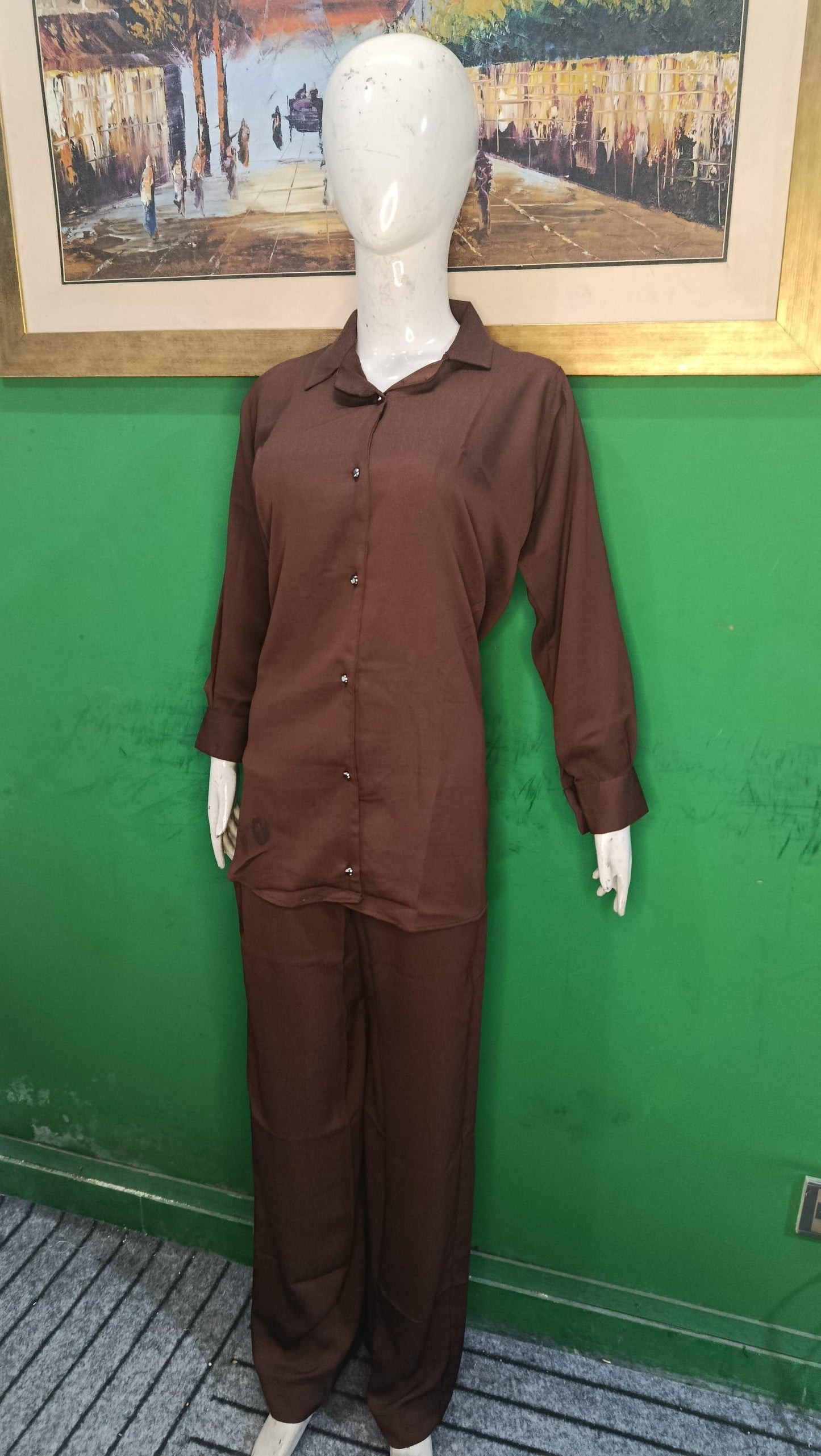 Elegant Deep Brown Button-Down Zoomi Co-ordSet for Women – Premium Cordset | Ameeri Fabric .