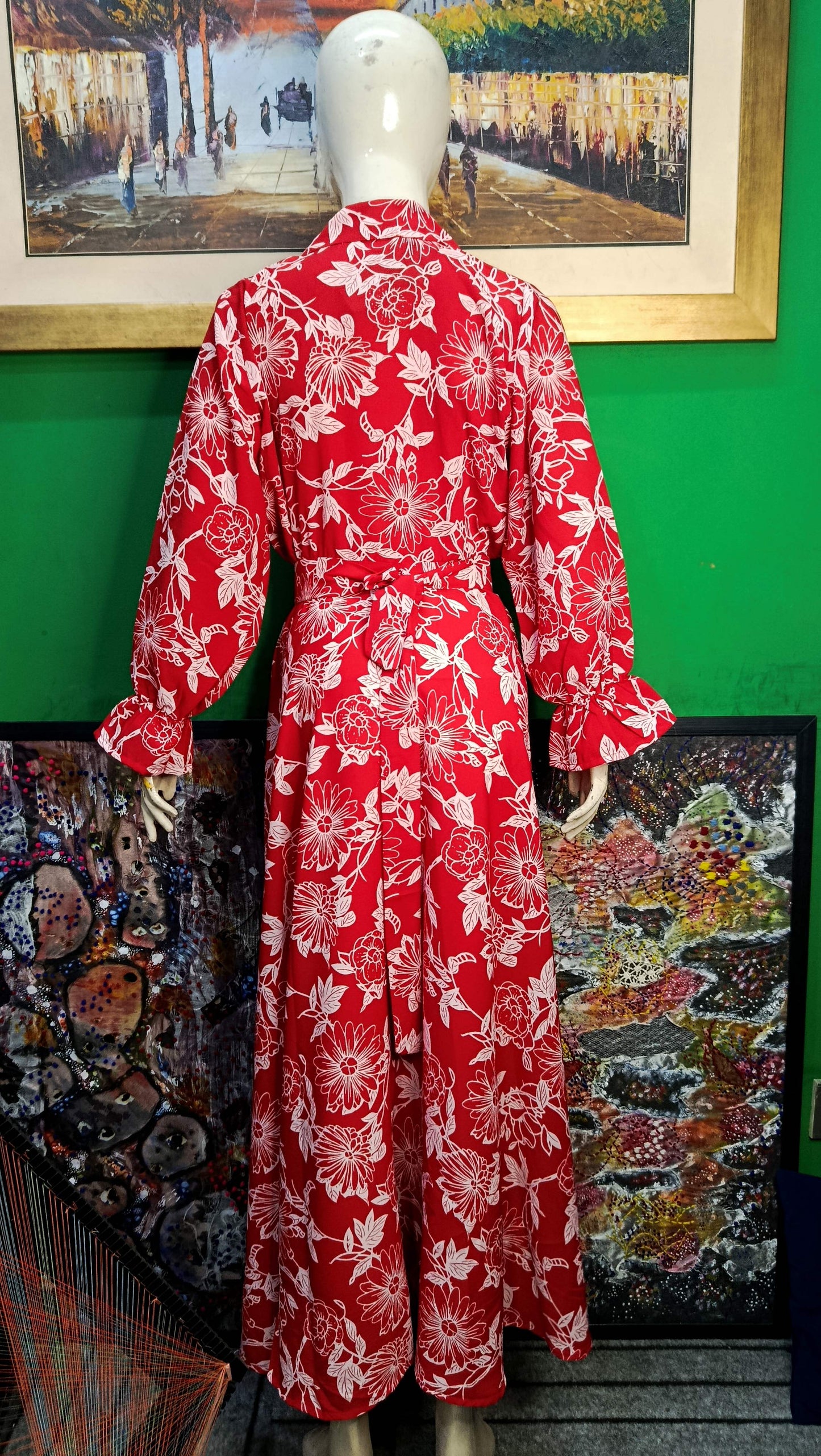 Red white leaves Maxi Dress Pakistan – Soft Georgette Fabric | Ameeri Fabric (Copy)