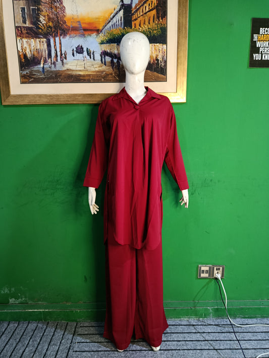 Elegant Shiraz RedishButton-Down soft Co-OrdSet for Women – Premium Cordset | Ameeri Fabric